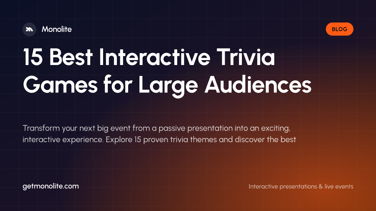 Large audience playing interactive trivia games on a glowing event screen