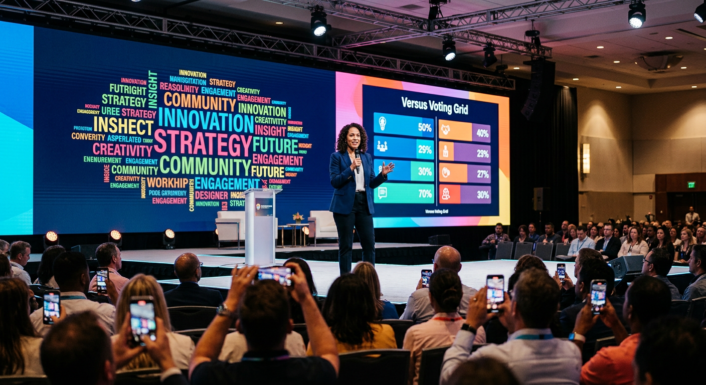 A live conference audience interacting with a fast conference poll setup on their smartphones.