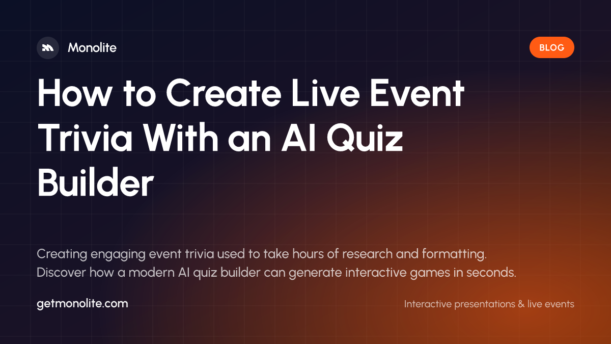 A modern event venue displaying an interactive AI generated trivia game on a large screen